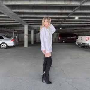 Suede thigh high heel boots